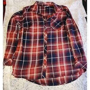 Sonoma Goods For Life Women's S Supersoft Flannel Shirt Red &Navy Blue Plaid